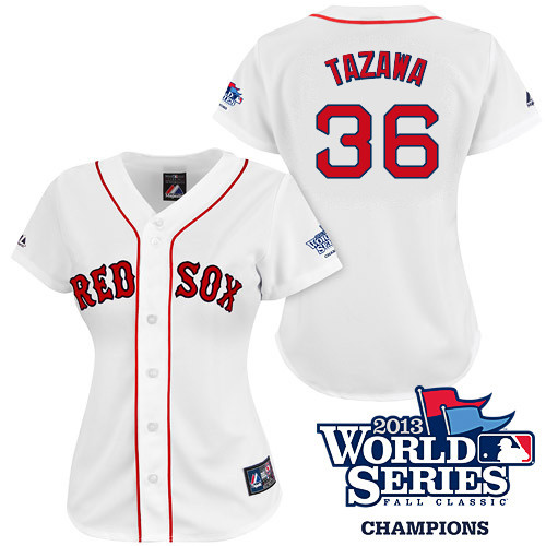 Junichi Tazawa #36 mlb Jersey-Boston Red Sox Women's Authentic 2013 World Series Champions Home White Baseball Jersey